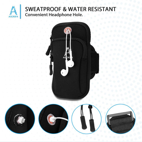 Sports Armband for Running Gym, Universal Smartphone Arm Bag with Earphone Hole, Pockets for iPhone 15, 14, 13, 12