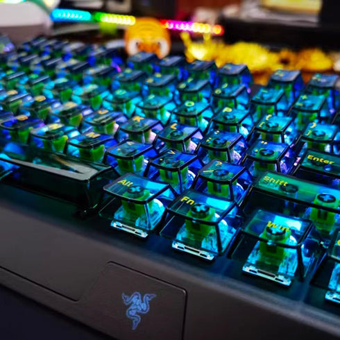 Transparent Green Keycaps, Backlit Clear Crystal Keycap, 156 Keys PBT Cherry Profile Custom Keyboard Keycap Set for 60%