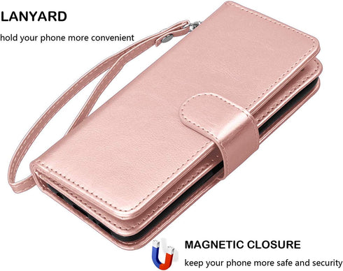 Njjex Galaxy S20 Wallet Case, 6.2", PU Leather, 9 Card Slots, Detachable Kickstand, Rose Gold