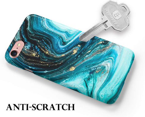 uCOLOR Turquoise Blue Gold Marble Case - Compatible with iPhone 6S/6/8/7/SE 2nd/SE 3 (2022) 4.7" Slim Soft TPU