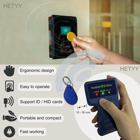 HETYY 125KHz 125KHz ID,HID,AWID+5pcs RFID Reader Writer,hanndheld RFID Copier,ID Card duplicator for writable Key fobs