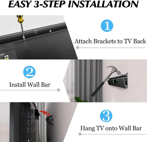 Auoace 32 75 inch 150 lbs, No Stud TV Wall Mount, to Drywall Studless TV Bracket, up to No Damage, No Drill, No Screws