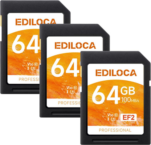 Ediloca UHS-I 64GB SD Card 3 Pack UHS-I Memory Card Fast Storage, Read/Write