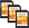 Ediloca UHS-I 64GB SD Card 3 Pack UHS-I Memory Card Fast Storage, Read/Write