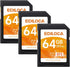 Ediloca UHS-I 64GB SD Card 3 Pack UHS-I Memory Card Fast Storage, Read/Write