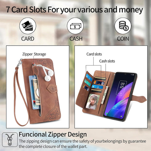 uriet Compatible with TCL 30 XL T701DL Wallet Case with Wrist Strap, Leather Flip Credit Card Holder Stand for 30XL 2022