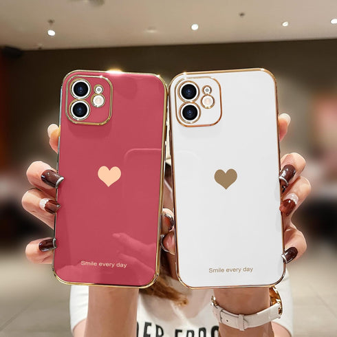 Teageo Cute Love-Heart Luxury Bling Phone Case for iPhone 12, Soft Back Cover with Raised Full Camera Protection