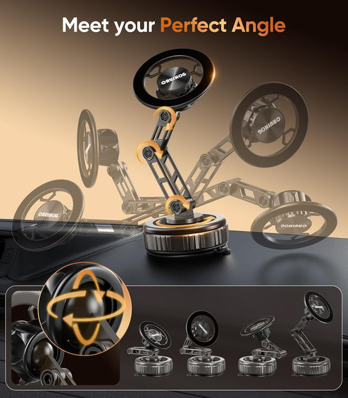 CRUIHOG Holder,3-AXIS 360 Car Phone Telescopic Arm Magnetic Phone Mount, Rotatable & Adjustable & Foldable Vacuum