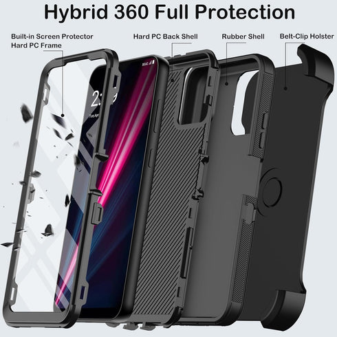 T-Mobile REVVL 6 Pro 5G Case with Belt Clip Holster, Heavy Duty Shockproof Drop Protection, Built-in Screen Protector