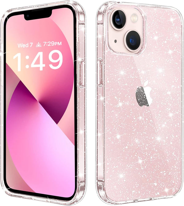 JJGoo iPhone 13 Case, Clear Glitter Soft TPU Shockproof Protective Bumper Cover for Women Girls, 6.1inch