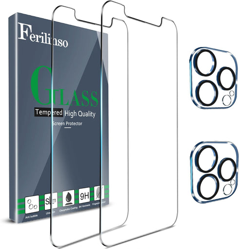 Ferilinso 2 Pack Screen Protector for iPhone 12 Pro Max & Tempered Glass Camera Lens Protectors - Case Friendly