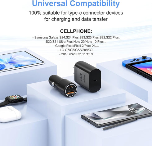 Samsung Super Fast Charger Type C Kit - 25W PD USB C Wall/Car Charger for Galaxy S25/S24/S23/S22/Plus/Ultra/Note