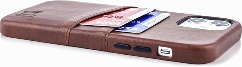 Dockem Wallet Case for iPhone 12 & 12 Pro, Built-in Metal Plate for Magnetic Mounting, 2 Credit Card Holders (Brown)