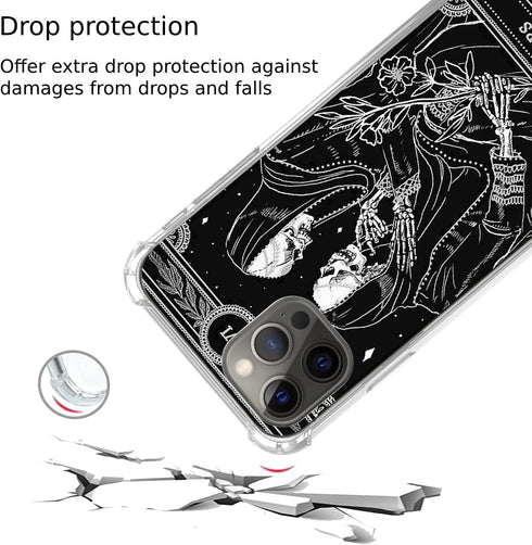 The Lovers Tarot Card Skull Black Case for iPhone 15 Pro, Trippy Psychedelic Aesthetic Cool Skeleton Case (Unique