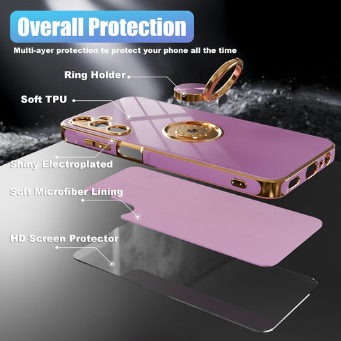 Galaxy A15 5G Phone Case with Screen Protector, Magnetic Kickstand, Built-in 360° Rotation Ring Holder, Slim Soft TPU