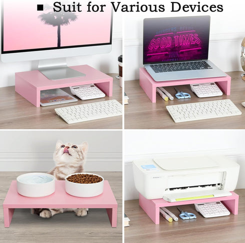 TEAMIX Pink Monitor Stand Riser - 2 Pack Wood 2 Tier Adjustable Stand for Dual Monitors, Laptop, PC