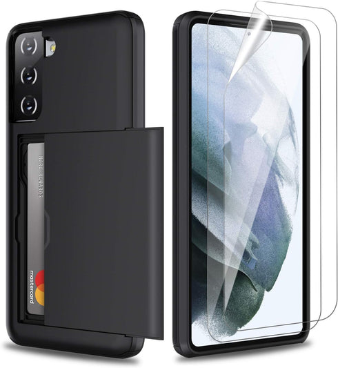 ZUSLAB Wallet Case for Samsung Galaxy S21 5G, Shockproof Anti Scratch Cover with Card Holder and Screen Protector