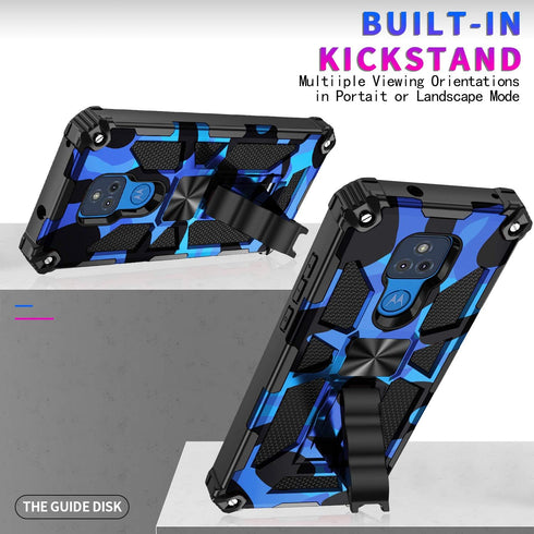 Military Grade Moto G Play Case 2021 - Drop Tested, Built-in Kickstand, Camouflage Deep Blue, Magnetic Car Mount