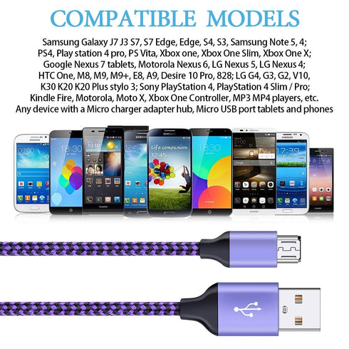 AILKIN 6ft Micro USB Cable 5-Pack, Nylon Braided, Fast Charging for Samsung Galaxy J8/J7/S7/S6/Edge/Note5, LG, Sony &