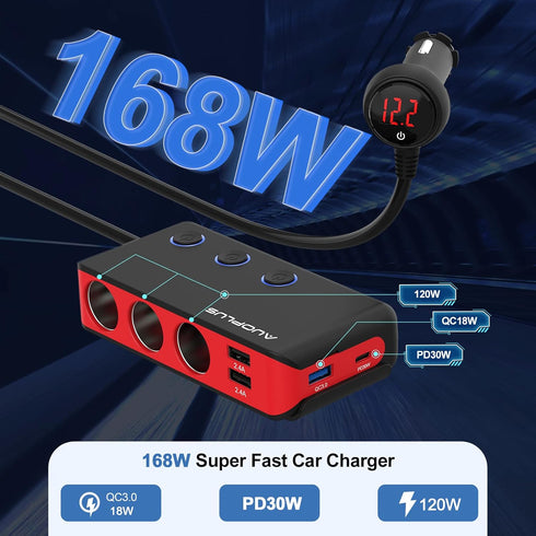 Car Cigarette Lighter Adapter, 30W USB C Charger with Quick Charge 3.0, Fast USB Charger for iPhone 14/13/12 Pro