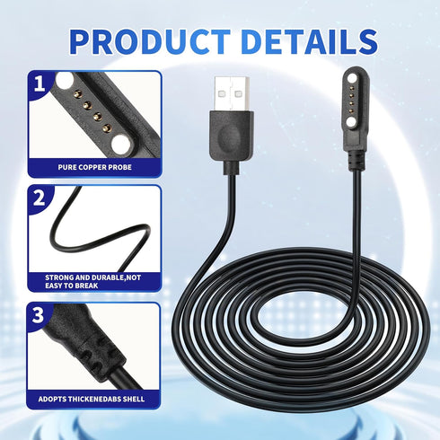 BaiWeiDun 4 7.62 mm Smart Watch Charger Cable, Universal Magnetic SmartWatch Accessories Charger Cable Pin Cord