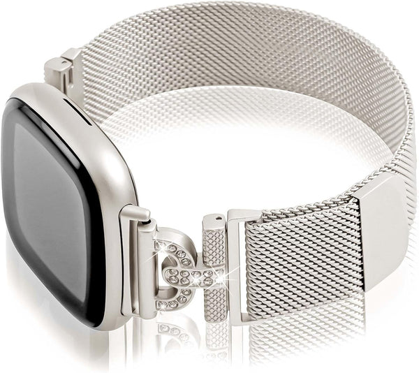Magnetic Bands Compatible for Fitbit Sense 2/Fitbit Versa 4/Fitbit Sense/Fitbit Versa 3, Mesh Stainless Steel Bling