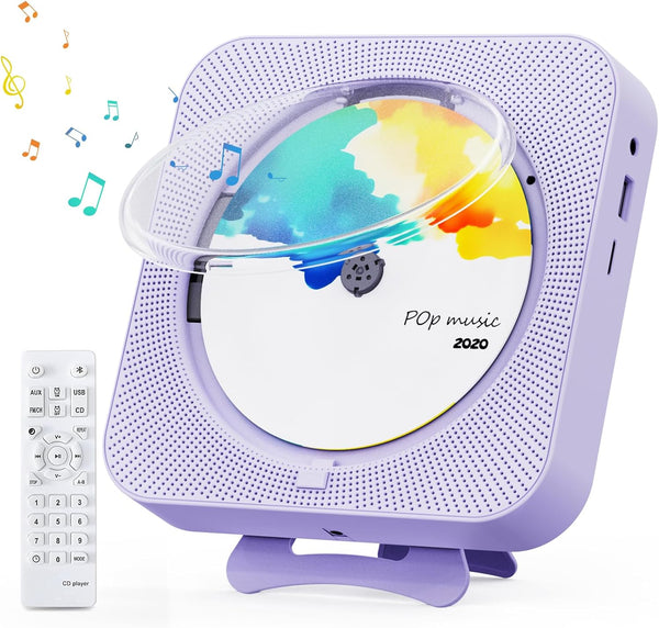 Portable CD Player with Bluetooth, Desktop CD Player with Speakers, Remote Control, LED Display, Supports CD/FM Radio