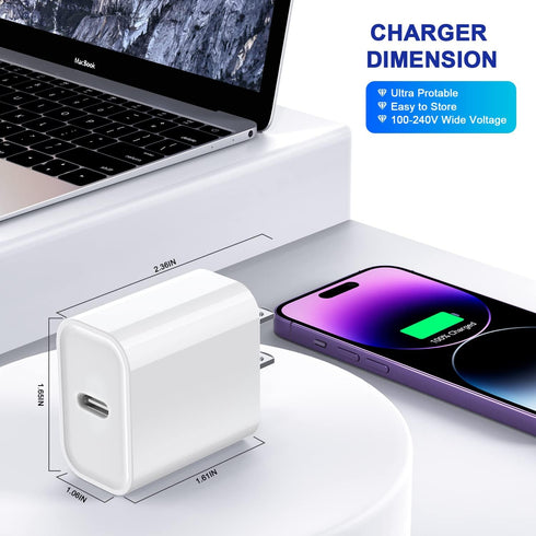 3Pack iPhone 15 Charge Block, USB C Charger Adapter, 20W Power Delivery Fast Charging Block for iPhone 15/14/13