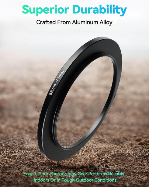 JOYTOLIN 52-62mm Metal Step-Up/Down Ring Adapter Compatible with Mirrorless Cameras DSLR Lens, UV CPL ND Filter Thread