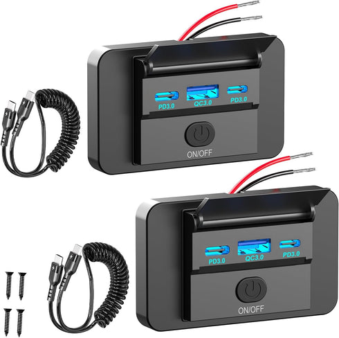 2 Pack 90W 12 Volt USB Outlet Panel Wall Mount, Ouffun Dual 36W PD & QC3.0 Car USB Port Charger Socket
