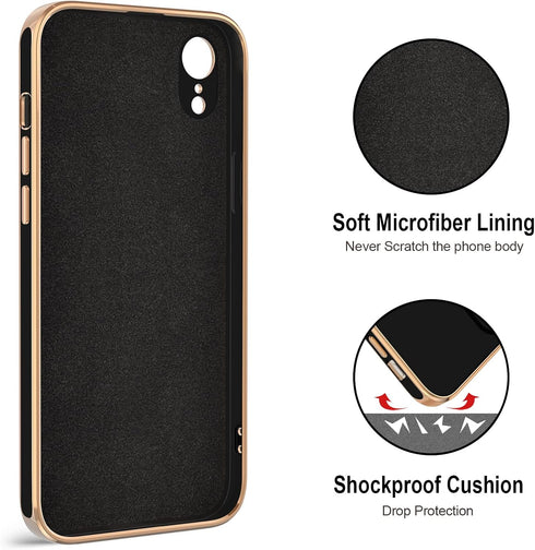 Hython iPhone XR Case - Black Soft TPU Bumper, 360° Rotatable Ring Stand, Shockproof, Rose Gold Edge, 6.1-Inch.