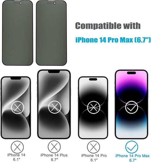 iPhone 14 Pro Max 6.7" Matte Privacy Screen Protector 2 Pack, Anti-Spy, Scratch Resistant, Smooth Touch, Full Coverage.