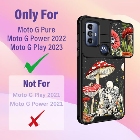 Phone Case for Moto G Pure/G Power 2022/G Play 2023, 2-Mushroom Skull, Thermoplastic Polyurethane, Kickstand, 6.5 inch,