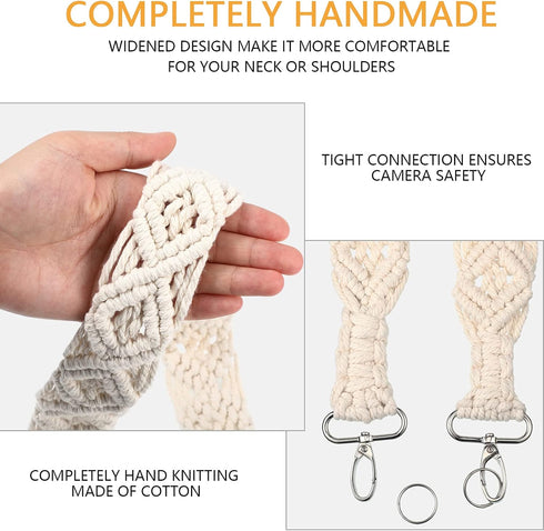 Weewooday Macrame Camera Strap Bag Shoulder Strap Woven Natural Cotton Cord Bag Strap for Women, Men (White,31.5 x 1.5 Inches)