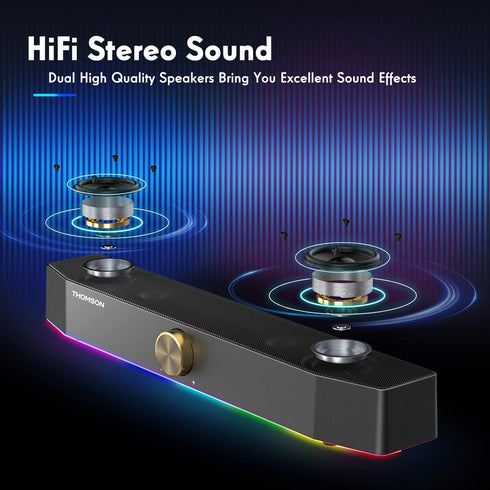 Thomson Computer Speakers, Bluetooth SoundBar, Dynamic RGB PC Speakers with 10W Stereo Sound, USB Powered for PC,