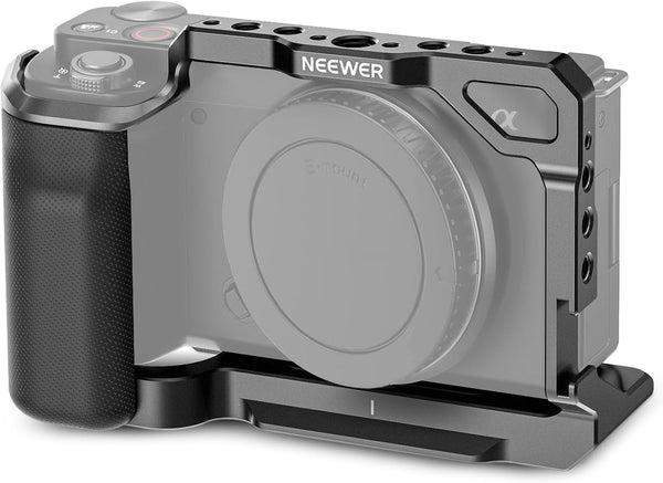 NEEWER ZV-E10 Camera Cage with Silicone Grip, 1/4" Threads, ARRI Holes, Arca Type QR Base, Compatible with DJI Gimbals
