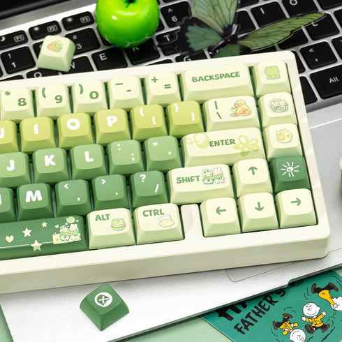 PBT Keycaps 133 Keys Gradient Green Keycaps, Dye Sublimation Cute Anime Keycaps XDA Profile for Mechanical Keyboards