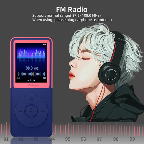 GOPOSOO MP3 Mp3 Artist/Album/Style,FM (Pink,32GB) Player with Bluetooth Portable Bluetooth Music Player,EQ,Breakpoint