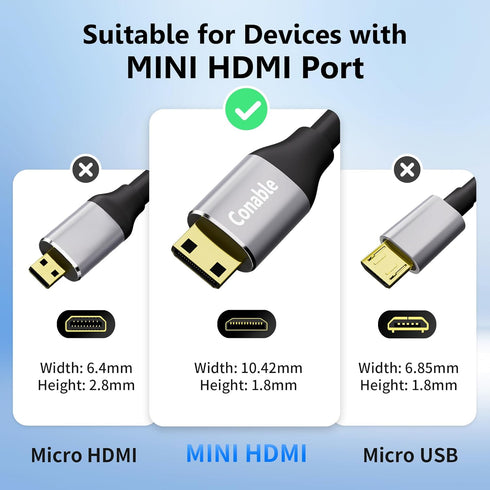 HDMI to Mini HDMI Cable 4 FT, High Speed Bi-Directional 2.0 Cord, 4K@60Hz, Compatible with Camera, Tablet, Projector