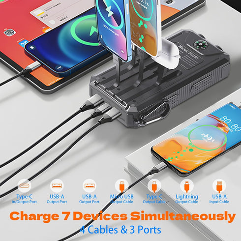 Kepswin 20,000mAh, 4 Pack Solar Charger Portable Power Bank, Cables Outdoor Waterproof External Backup Phone Charger