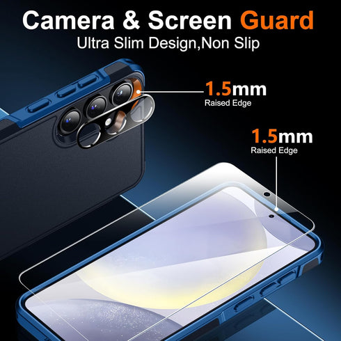 SPIDERCASE Heavy Duty Shockproof Case for Samsung Galaxy S24, Dark Blue, 12 FT Military Grade Drop Protection + 2PCS