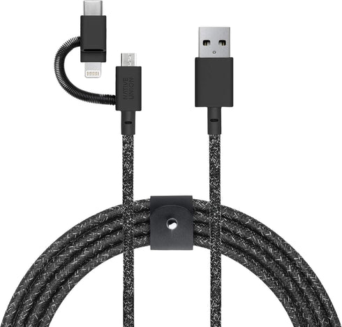 Native Union Belt Cable Universal 6.5ft, MFi Certified Durable Charging Cable with 3-in-1 Adaptor for Lightning, USB-C,