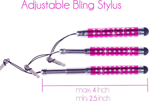 ECO-FUSED Stylus Pen Bundle - 12 Adjustable Bling Stylus Pens- with 3.5mm Jack Connector- for All Capacitive Touchscreen Devices - iPad, iPhone, Samsung Phones, All Android Phones, Tablets and More