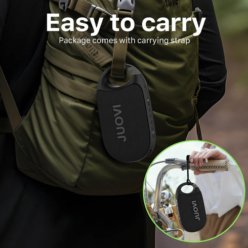 JUOVI 24H IP68 Clip Wireless Portable Bluetooth Speaker, Playtime Mini Shower Speaker Waterproof & Dustproof HD Sound