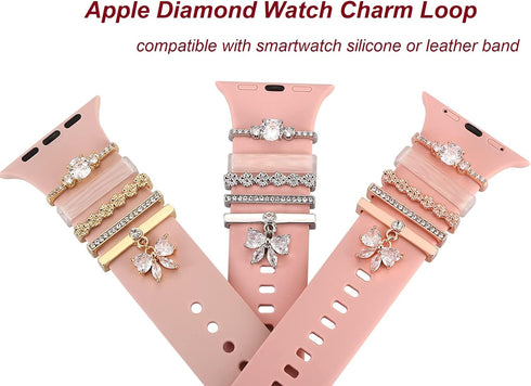 Decorative Love Rings Loops for Apple Watch, Compatible with Silicone Leather Bands, Diamond Sparkle Charms