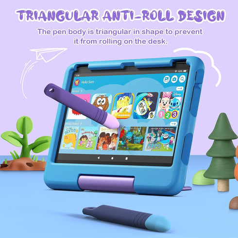 Kid-Friendly Stylus Pens for Touch Screens with Tethers, Mixoo Anti-Rolling Tablet Stylus 2 Pack for Kids, Compatible