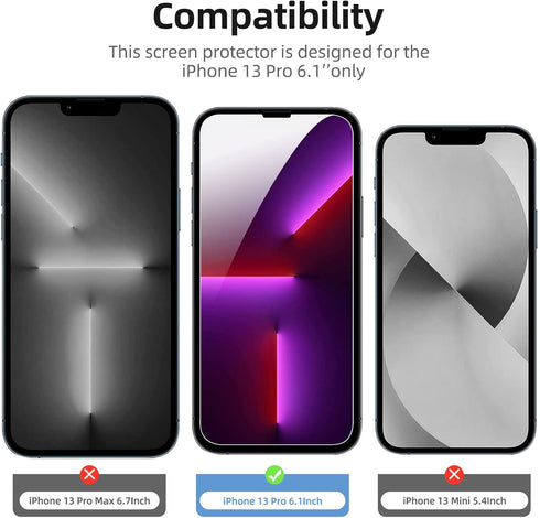 NEW'C 4 Pack, 2 Pack Screen Protector for iPhone 13 Pro + 2 Pack Camera Lens Protector, Sensor Protection,Case Friendly Tempered Glass Film