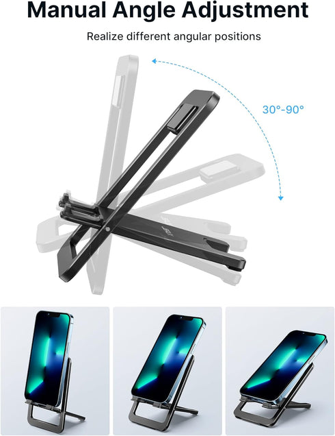 JSAUX Foldable Aluminum Adjustable Cell Phone Stand for Desk (Black)