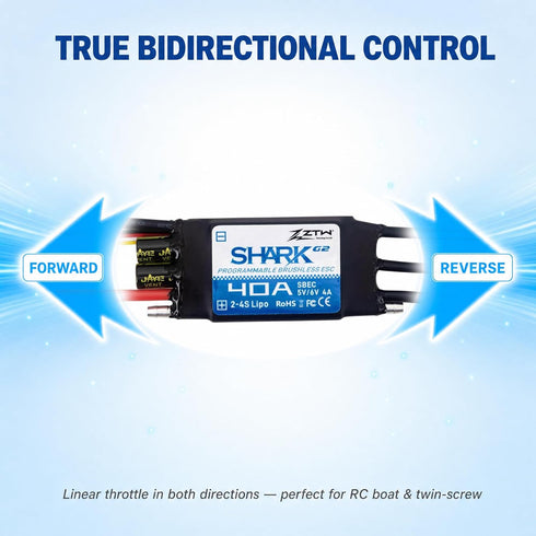 ZTW G2 40A 2-4S 5V/6V 4A Shark ESC Built-in Swithcing BEC Water-Cooling Bidirectional Waterproof Brushless Speed