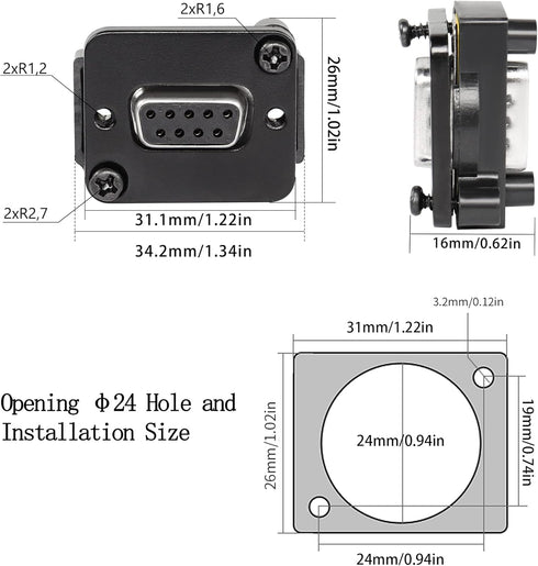 QIANRENON DB9 Panel Mount Straight Through Connector Adapter, 9-pin RS232 Serial Female to Male Coupler
